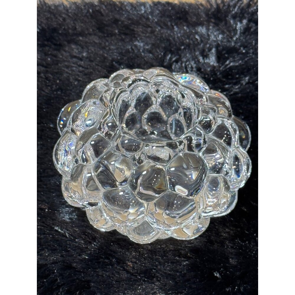 Orrefors Swedan Holland Raspberry Textured Clear Glass Tealight Candle H…